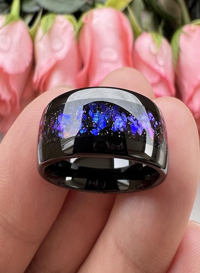 TUTISS 8mm Black Tungsten Rings for Men Women Orion Nebula Opal Galaxy Fragment Inlay Fashion Jewelry Engagement Wedding Promise Band Polished Shiny Comfort Fit Size 10 - Image 3